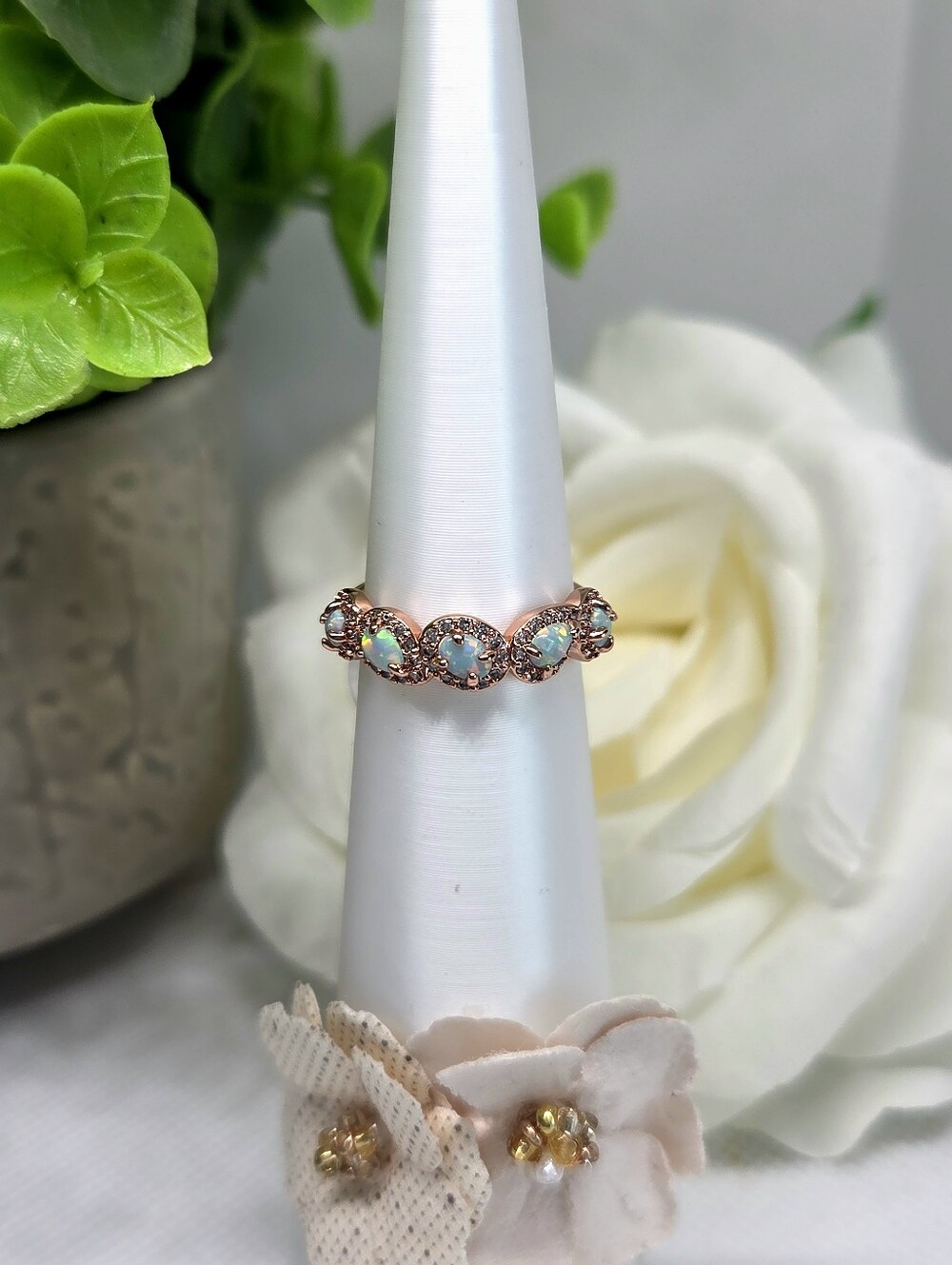 BP Opal-Accent Gold Tone Ring - Opalescent Stones In Vintage Setting